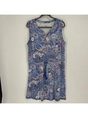 Talbots dress XL blue purple paisley mini sleeveless beach summer sundress